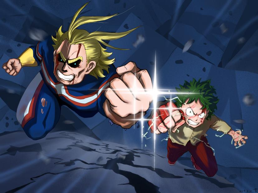 My Hero Academia Izuku Midoriya with All Might and classmates